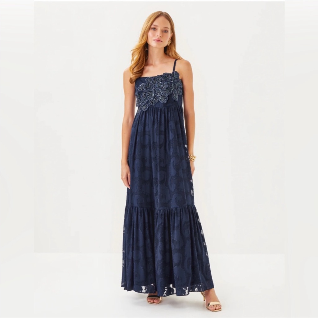 Nwt Lilly Pulitzer Mollylin Clip Maxi Dress True Navy Size 6